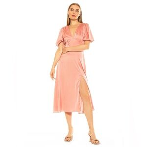 Alexia Admor Nola V Neck Puff Sleeve Fit And Flare Pink Women’s 14